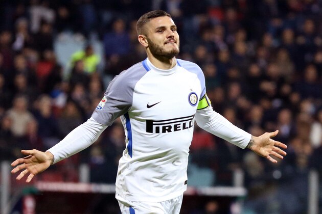 Inter Milan's Mauro Icardi celebrates after scoring during the Serie A soccer match between Cagliari and Inter Milan at the Sardegna Arena Stadium in Cagliari, Italy, Sunday, Nov. 25, 2017. (Fabio Murru/ANSA via AP) Inter Milan's Mauro Icardi celebrates after scoring during the Serie A soccer match between Cagliari and Inter Milan at the Sardegna Arena Stadium in Cagliari, Italy, Sunday, Nov. 25, 2017. (Fabio Murru/ANSA via AP)