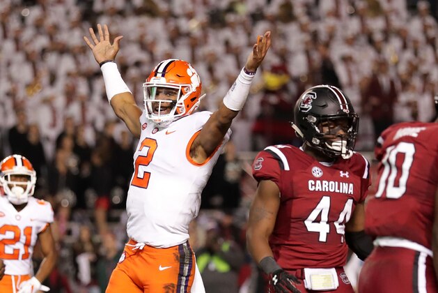 COLUMBIA, SC - NOVEMBER 25: Kelly Bryant #2 of the Clemson Tigers reacts after his team scores a touchdown against the South Carolina Gamecocks during their game at Williams-Brice Stadium on November 25, 2017 in Columbia, South Carolina. (Photo by Streeter Lecka/Getty Images) COLUMBIA, SC - NOVEMBER 25: Kelly Bryant #2 of the Clemson Tigers reacts after his team scores a touchdown against the South Carolina Gamecocks during their game at Williams-Brice Stadium on November 25, 2017 in Columbia, South Carolina. (Photo by Streeter Lecka/Getty Images)