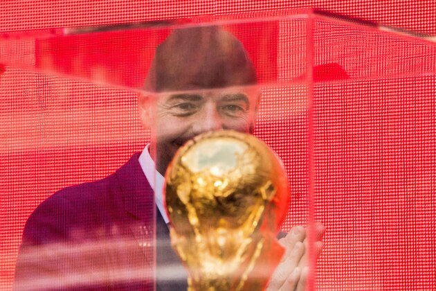 FIFA President Gianni Infantino looks at the FIFA World Cup Trophy during the trophy tour opening ceremony at Luzhniki stadium in Moscow on September 9, 2017. / AFP PHOTO / Mladen ANTONOV (Photo credit should read MLADEN ANTONOV/AFP/Getty Images) FIFA President Gianni Infantino looks at the FIFA World Cup Trophy during the trophy tour opening ceremony at Luzhniki stadium in Moscow on September 9, 2017. / AFP PHOTO / Mladen ANTONOV (Photo credit should read MLADEN ANTONOV/AFP/Getty Images)
