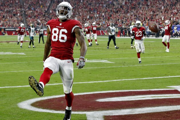 Arizona Cardinals tight end Ricky Seals-Jones (86) scores a touchdown against the Jacksonville Jaguars during the first half of an NFL football game, Sunday, Nov. 26, 2017, in Glendale, Ariz. (AP Photo/Ross D. Franklin) Arizona Cardinals tight end Ricky Seals-Jones (86) scores a touchdown against the Jacksonville Jaguars during the first half of an NFL football game, Sunday, Nov. 26, 2017, in Glendale, Ariz. (AP Photo/Ross D. Franklin)