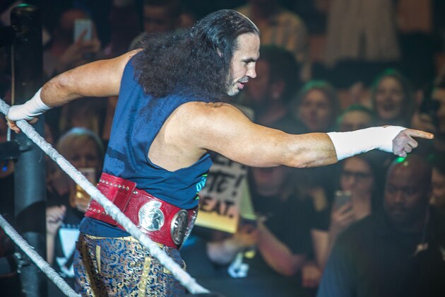 Matt Hardy arrives on the ring during WWE show at Zenith Arena on May 10, 2017 in Lille, northern France. / AFP PHOTO / PHILIPPE HUGUEN        (Photo credit should read PHILIPPE HUGUEN/AFP/Getty Images)
