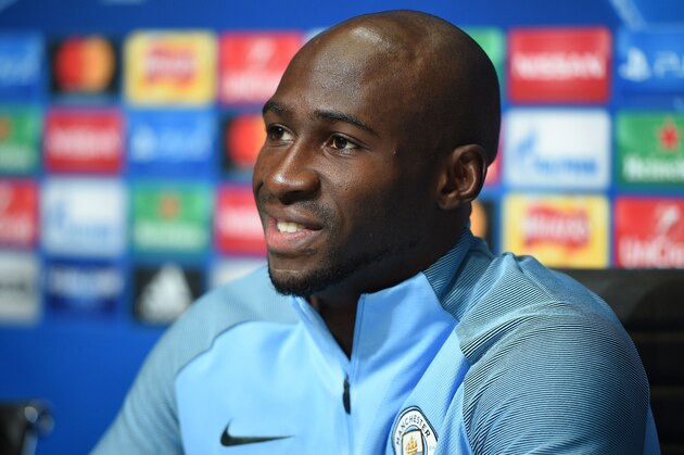 Manchester City's French defender Eliaquim Mangala attends a press conference at the City Football Academy in Manchester, north west England on November 20, 2017, on the eve of their UEFA Champions League Group F match against Feyenoord. / AFP PHOTO / Oli SCARFF        (Photo credit should read OLI SCARFF/AFP/Getty Images)
