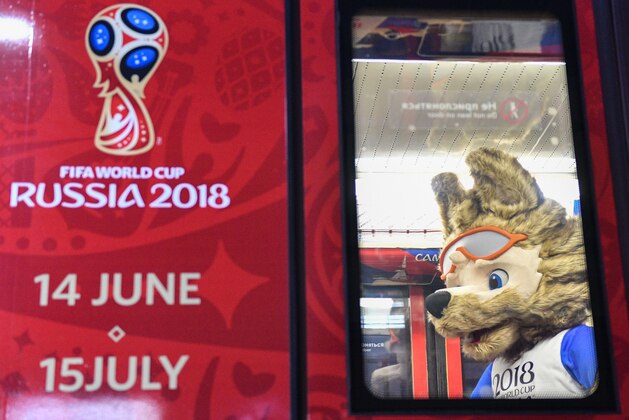 Zabivaka, the official mascot for the 2018 FIFA World Cup Russia, attends the unveiling of the official poster for the 2018 FIFA World Cup at Moscow's Krasnaya Presnya metro depot on November 28, 2017. / AFP PHOTO / Mladen ANTONOV        (Photo credit should read MLADEN ANTONOV/AFP/Getty Images)