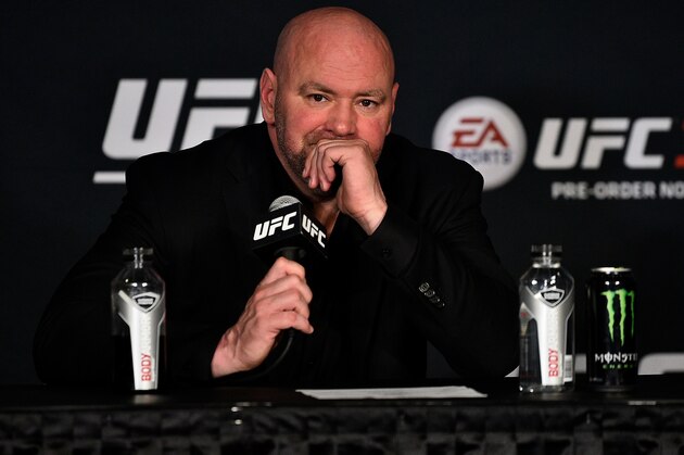 NEW YORK, NY - NOVEMBER 04:  UFC President Dana White speaks to the media during the UFC 217 post fight press conference event inside Madison Square Garden on November 4, 2017 in New York City. (Photo by Jeff Bottari/Zuffa LLC/Zuffa LLC via Getty Images)