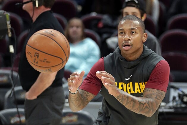 Cleveland Cavaliers' Isaiah Thomas catches a pass before the team's NBA basketball game against the Brooklyn Nets on Wednesday, Nov. 22, 2017, in Cleveland. (AP Photo/Tony Dejak)