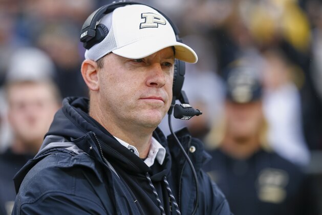 WEST LAFAYETTE, IN - NOVEMBER 04:  Head coach Jeff Brohm of the Purdue Boilermakers is seen during the game against the Illinois Fighting Illini at Ross-Ade Stadium on November 4, 2017 in West Lafayette, Indiana. (Photo by Michael Hickey/Getty Images)
