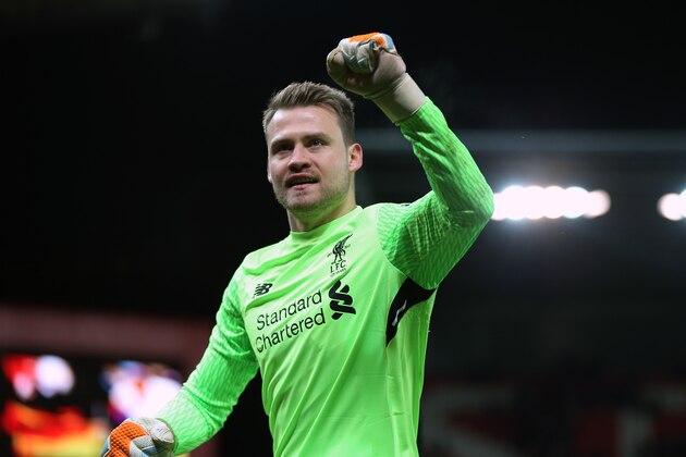 STOKE ON TRENT, ENGLAND - NOVEMBER 29: Simon Mignolet of Liverpool celebrates at full time after the Premier League match between Stoke City and Liverpool at Bet365 Stadium on November 29, 2017 in Stoke on Trent, England. (Photo by James Baylis - AMA/Getty Images)
