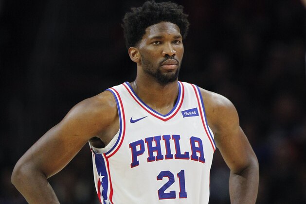 Philadelphia 76ers center Joel Embiid (21) in action during an NBA basketball game against the Orlando Magic, Saturday, Nov. 25, 2017, in Philadelphia. (AP Photo/Laurence Kesterson)