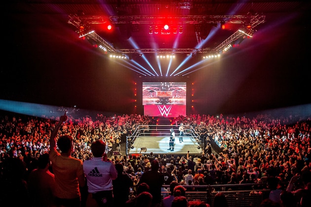 Roman and Seth celebrate in the ring during the WWE show at Zenith Arena on may 09, 2017 in Lille, France. / AFP PHOTO / PHILIPPE HUGUEN        (Photo credit should read PHILIPPE HUGUEN/AFP/Getty Images)