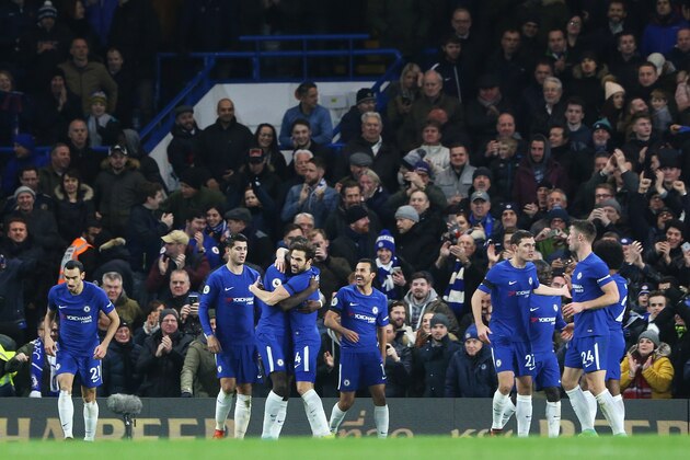 LONDON, ENGLAND - NOVEMBER 29: Antonio Rudiger of Chelsea celebrates scoring his sides first goal of the match  with team mate Cesc Fabregas during the Premier League match between Chelsea and Swansea City at Stamford Bridge on November 29, 2017 in London, England. (Photo by Athena Pictures/Getty Images)