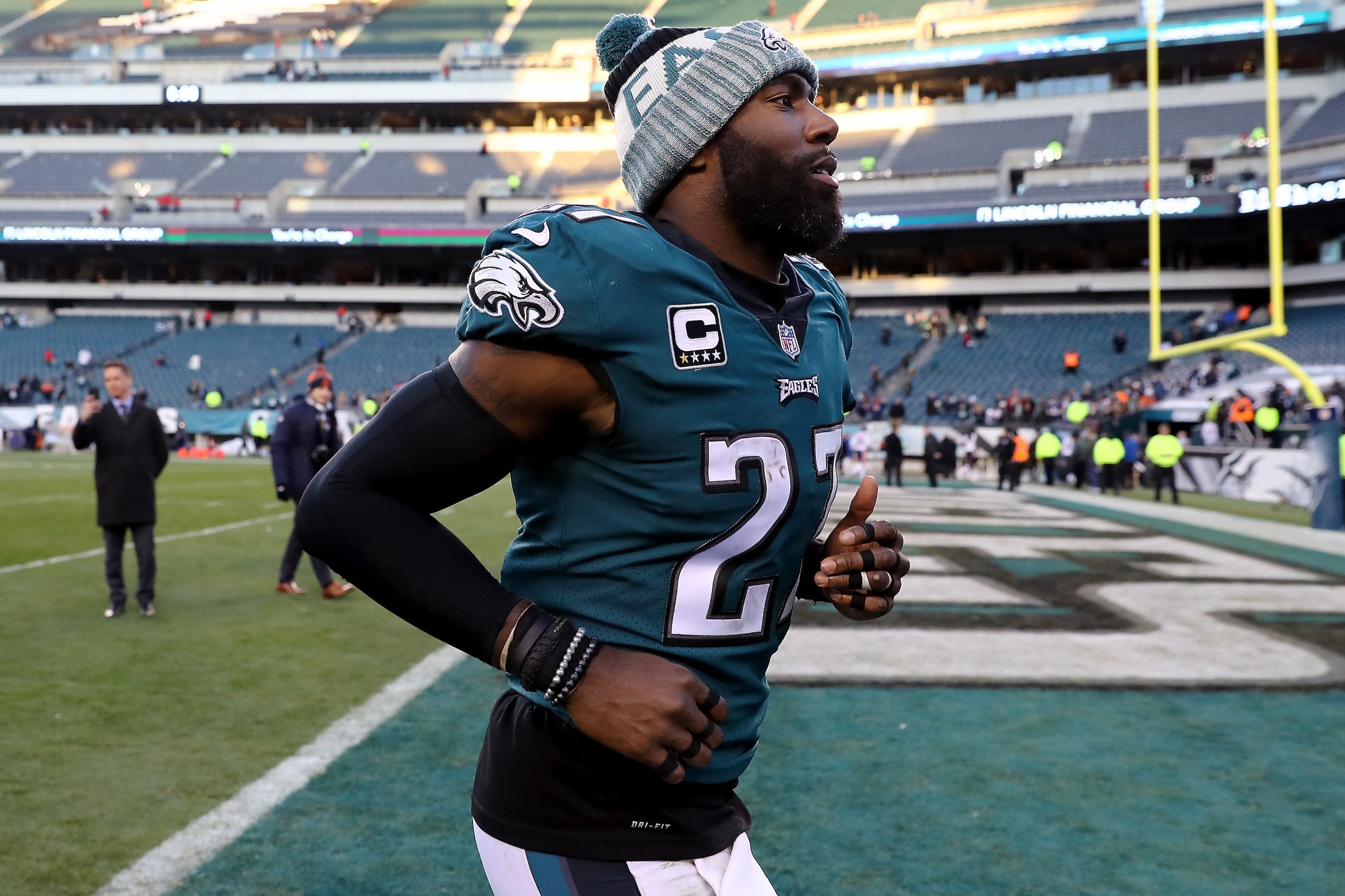 PHILADELPHIA, PA - NOVEMBER 26: Malcolm Jenkins #27 of the Philadelphia Eagles runs off the field after the game against the Chicago Bears on November 26, 2017 at Lincoln Financial Field in Philadelphia, Pennsylvania. (Photo by Elsa/Getty Images) PHILADELPHIA, PA - NOVEMBER 26: Malcolm Jenkins #27 of the Philadelphia Eagles runs off the field after the game against the Chicago Bears on November 26, 2017 at Lincoln Financial Field in Philadelphia, Pennsylvania. (Photo by Elsa/Getty Images)