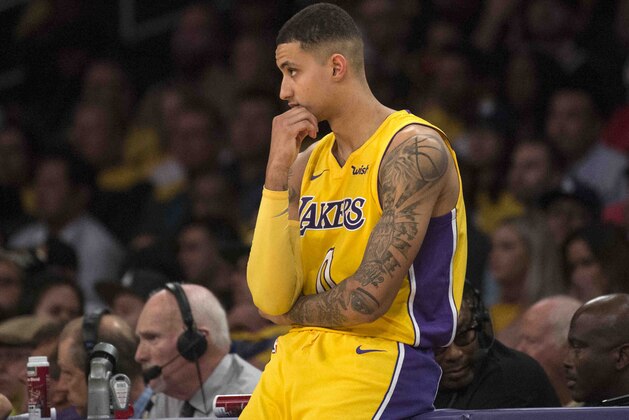 Los Angeles Lakers forward Kyle Kuzma during the second half of an NBA basketball game Tuesday, Oct. 31, 2017, in Los Angeles. (AP Photo/Kyusung Gong)
