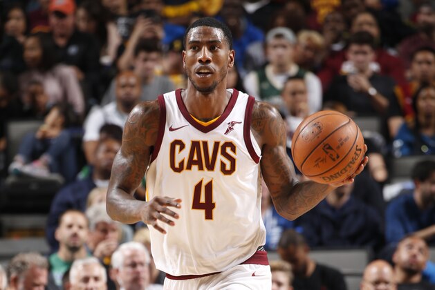 DALLAS, TX - NOVEMBER 11:  Iman Shumpert #4 of the Cleveland Cavaliers dribbles up the court versus the Dallas Mavericks on November 11, 2017 at the American Airlines Center in Dallas, Texas. NOTE TO USER: User expressly acknowledges and agrees that, by downloading and or using this photograph, User is consenting to the terms and conditions of the Getty Images License Agreement. Mandatory Copyright Notice: Copyright 2017 NBAE (Photo by Glenn James/NBAE via Getty Images)