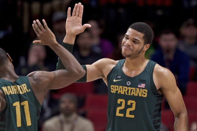 Michigan State guard Miles Bridges during the second half of an NCAA college basketball game in the Phil Knight Invitational tournament in Portland, Ore., Sunday, Nov. 26, 2017. (AP Photo/Craig Mitchelldyer)