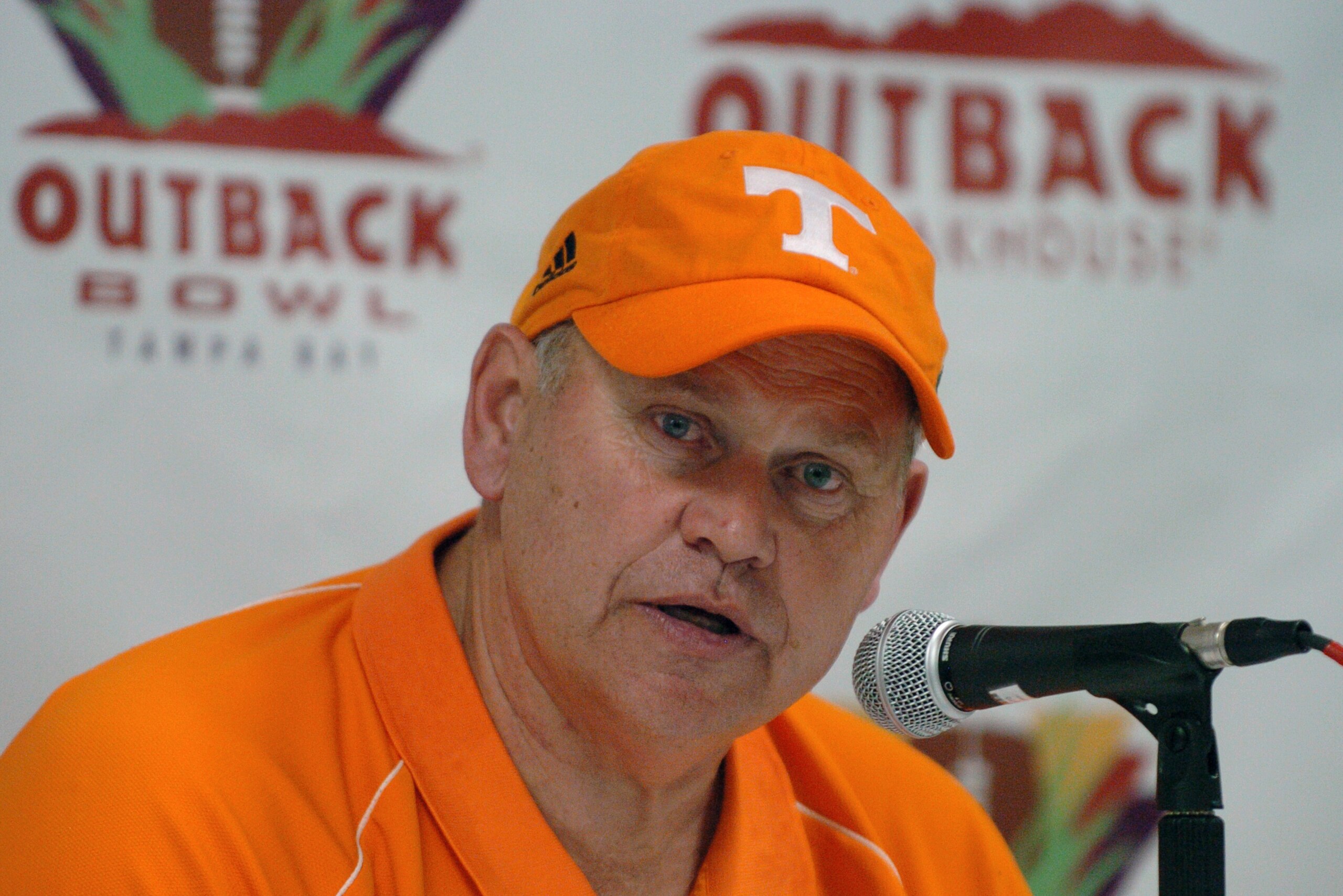 Tennessee coach Phillip Fulmer at a post-game press conference at the Outback Bowl on January 1, 2007 in Tampa, Florida. Penn State defeated Tennessee 20 - 10.  (Photo by A. Messerschmidt/Getty Images) *** Local Caption ***
