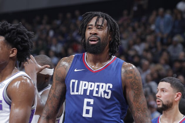SACRAMENTO, CA - NOVEMBER 25: DeAndre Jordan #6 of the Los Angeles Clippers looks on during the game against the Sacramento Kings on November 25, 2017 at Golden 1 Center in Sacramento, California. NOTE TO USER: User expressly acknowledges and agrees that, by downloading and or using this photograph, User is consenting to the terms and conditions of the Getty Images Agreement. Mandatory Copyright Notice: Copyright 2017 NBAE (Photo by Rocky Widner/NBAE via Getty Images)