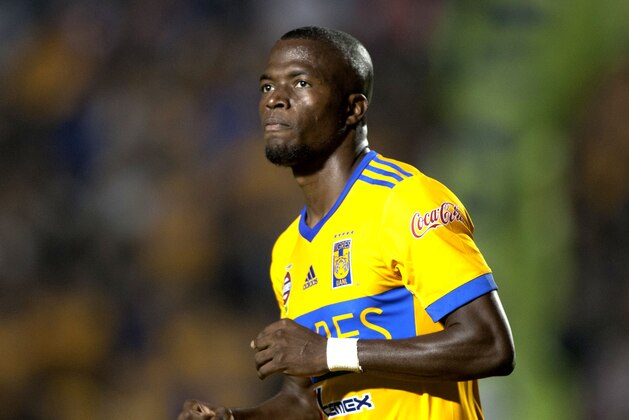 Tigres' Enner Valencia celebrates after scoring against America during their semifinal Mexican Apertura 2017 tournament football match against America at the Universitario stadium in Monterrey on December 2, 2017.  / AFP PHOTO / Julio Cesar AGUILAR        (Photo credit should read JULIO CESAR AGUILAR/AFP/Getty Images)
