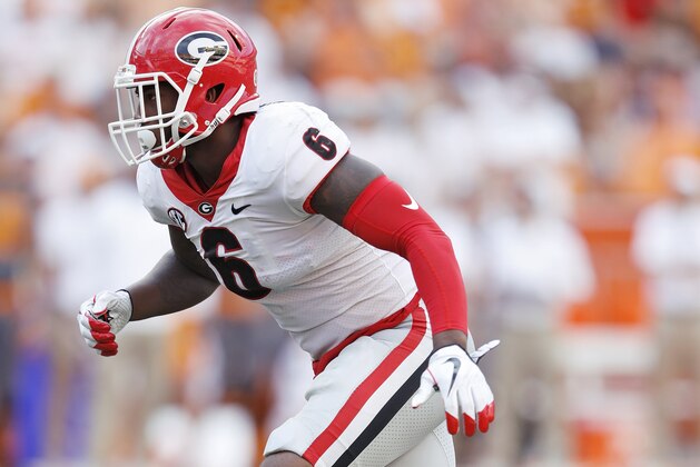 KNOXVILLE, TN - SEPTEMBER 30: Natrez Patrick #6 of the Georgia Bulldogs in action during a game against the Tennessee Volunteers at Neyland Stadium on September 30, 2017 in Knoxville, Tennessee. Georgia won 41-0. (Photo by Joe Robbins/Getty Images)
