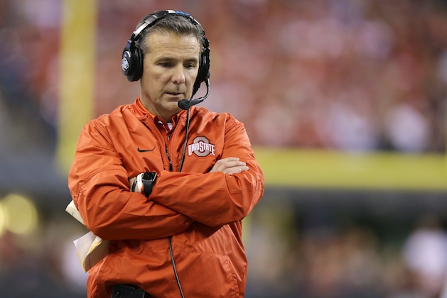 Ohio State head coach Urban Meyer is seen on the sidelines during the first half of the Big Ten championship NCAA college football game against Wisconsin, Saturday, Dec. 2, 2017, in Indianapolis. (AP Photo/Michael Conroy)