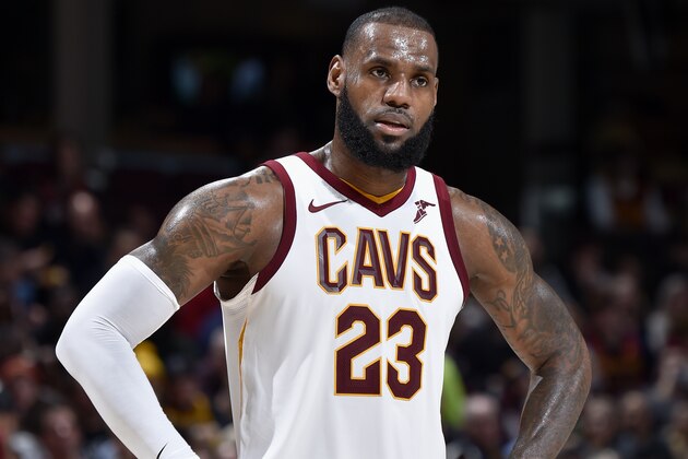 CLEVELAND, OH - DECEMBER 2:  LeBron James #23 of the Cleveland Cavaliers looks on during the game against the Memphis Grizzlies on December 2, 2017 at Quicken Loans Arena in Cleveland, Ohio. NOTE TO USER: User expressly acknowledges and agrees that, by downloading and/or using this Photograph, user is consenting to the terms and conditions of the Getty Images License Agreement. Mandatory Copyright Notice: Copyright 2017 NBAE (Photo by David Liam Kyle/NBAE via Getty Images)