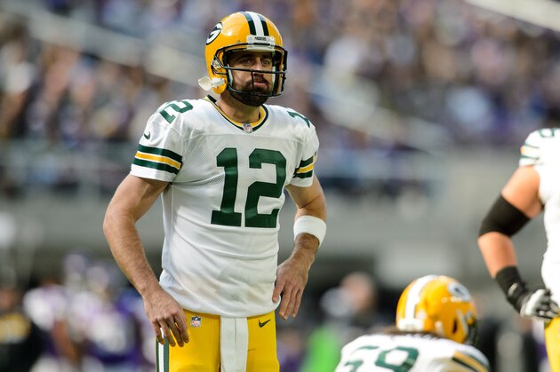 MINNEAPOLIS, MN - OCTOBER 15: Aaron Rodgers #12 of the Green Bay Packers looks on during the game against the Minnesota Vikings on October 15, 2017 at US Bank Stadium in Minneapolis, Minnesota. (Photo by Hannah Foslien/Getty Images)