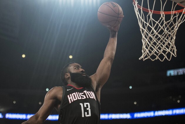Houston Rockets guard James Harden goes up for a dunk during the first half of an NBA basketball game against the Los Angeles Lakers on Sunday, Dec. 3, 2017, in Los Angeles. (AP Photo/Kyusung Gong)