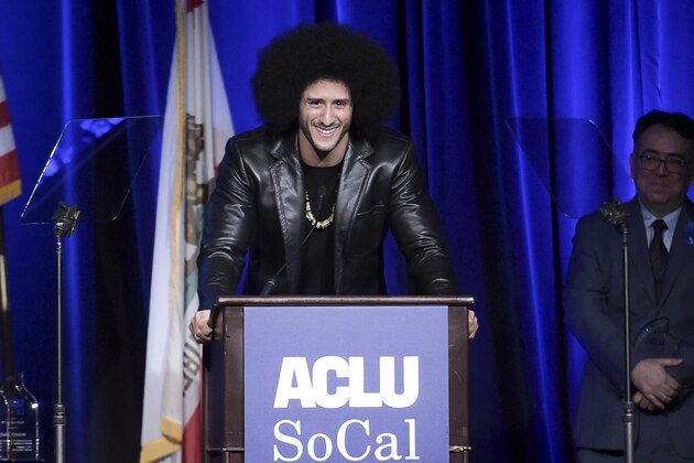 Colin Kaepernick attends the 2017 ACLU SoCal's Bill of Rights Dinner at the Beverly Wilshire Hotel on Sunday, Dec. 3, 2017, in Beverly Hills, Calif. (Photo by Richard Shotwell/Invision/AP)