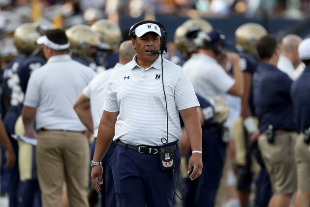 ANNAPOLIS, MD- OCTOBER 21: Head coach head coach Ken Niumatalolo of the Navy Midshipmen looks on during the first half against the UCF Knights at Navy-Marine Corps Memorial Stadium on October 21, 2017 in Annapolis, MD. (Photo by Rob Carr/Getty Images)