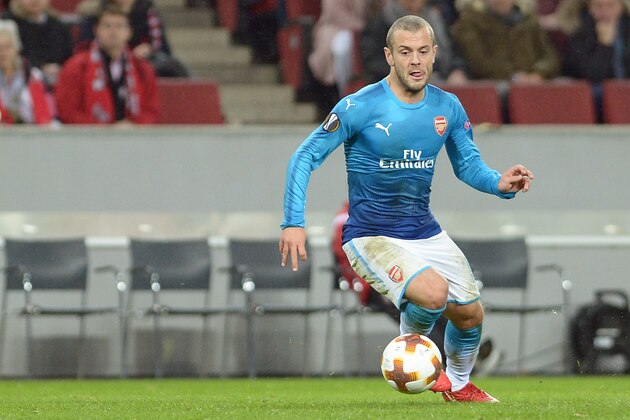 COLOGNE, GERMANY - NOVEMBER 23: Jack Wilshere of Arsenal controls the ball during the UEFA Europa League Group H soccer match between 1.FC Cologne and Arsenal FC at the Rhein-Energie stadium in Cologne, Germany on November 23, 2017. (Photo by TF-Images/TF-Images via Getty Images)