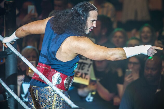 Matt Hardy arrives on the ring during WWE show at Zenith Arena on May 10, 2017 in Lille, northern France. / AFP PHOTO / PHILIPPE HUGUEN        (Photo credit should read PHILIPPE HUGUEN/AFP/Getty Images)