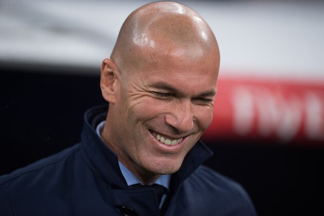 MADRID, SPAIN - NOVEMBER 28: Head coach Zinedine Zidane of Real Madrid CF smiles before the Copa del Rey, Round of 32, Second Leg match between Real Madrid and Fuenlabrada at Estadio Santiago Bernabeu on November 28, 2017 in Madrid, Spain. (Photo by Denis Doyle/Getty Images)
