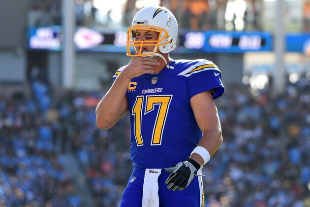CARSON, CA - DECEMBER 03:  Philip Rivers #17 of the Los Angeles Chargers during the game against the Cleveland Browns at StubHub Center on December 3, 2017 in Carson, California.  (Photo by Harry How/Getty Images)