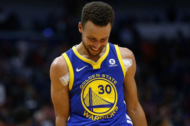NEW ORLEANS, LA - DECEMBER 04: Stephen Curry #30 of the Golden State Warriors reacts during the second half of a game against the New Orleans Pelicans at the Smoothie King Center on December 4, 2017 in New Orleans, Louisiana. NOTE TO USER: User expressly acknowledges and agrees that, by downloading and or using this Photograph, user is consenting to the terms and conditions of the Getty Images License Agreement.  (Photo by Jonathan Bachman/Getty Images)