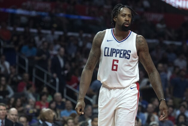 Los Angeles Clippers center DeAndre Jordan during the first half of an NBA basketball game against the Utah Jazz Tuesday, Oct. 24, 2017, in Los Angeles. (AP Photo/Kyusung Gong)