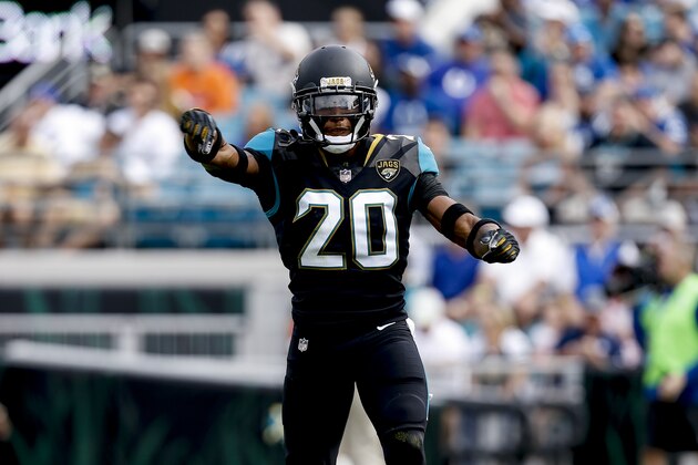 JACKSONVILLE, FL - DECEMBER 3: Cornerback Jalen Ramsey #20 of the Jacksonville Jaguars celebrates after breaking up a pass play during the game against the Indianapolis Colts at EverBank Field on December 3, 2017 in Jacksonville, Florida. The Jaguars defeated the Colts 30 to 10. (Photo by Don Juan Moore/Getty Images)