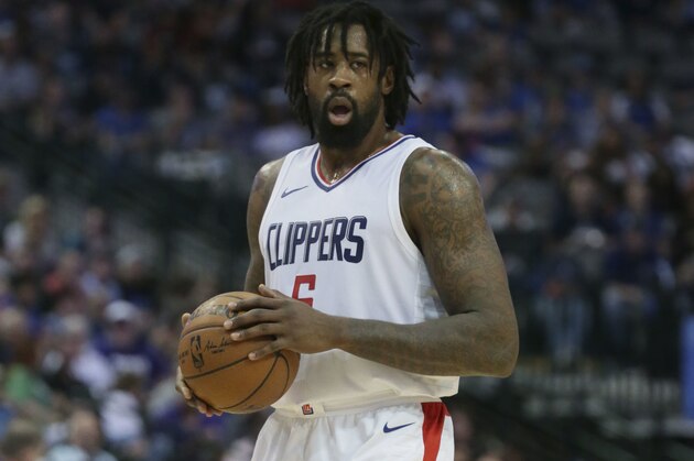 LA Clippers center DeAndre Jordan (6) stands on the court during the first half of an NBA basketball game against the Dallas Mavericks in Dallas, Saturday, Dec. 2, 2017. (AP Photo/LM Otero)