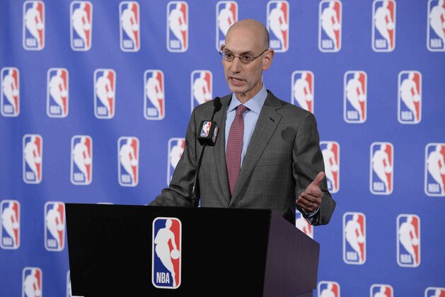 NEW YORK CITY - SEPTEMBER 28: NBA Commissioner Adam Silver speaks during the Board of Governors Press Conference on September 28, 2017 in New York City. NOTE TO USER: User expressly acknowledges and agrees that, by downloading and/or using this photograph, user is consenting to the terms and conditions of the Getty Images License Agreement. Mandatory Copyright Notice: Copyright 2017 NBAE (Photo by David Dow/NBAE via Getty Images)