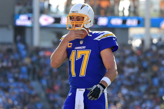CARSON, CA - DECEMBER 03:  Philip Rivers #17 of the Los Angeles Chargers during the game against the Cleveland Browns at StubHub Center on December 3, 2017 in Carson, California.  (Photo by Harry How/Getty Images)