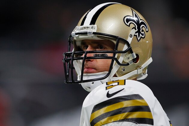 ATLANTA, GA - DECEMBER 07:  Drew Brees #9 of the New Orleans Saints warms up prior to facing the Atlanta Falcons at Mercedes-Benz Stadium on December 7, 2017 in Atlanta, Georgia.  (Photo by Kevin C. Cox/Getty Images)