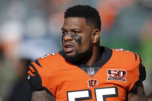 CINCINNATI, OH - NOVEMBER 26: Vontaze Burfict #55 of the Cincinnati Bengals looks on during a game against the Cleveland Browns at Paul Brown Stadium on November 26, 2017 in Cincinnati, Ohio. The Bengals won 30-16. (Photo by Joe Robbins/Getty Images)
