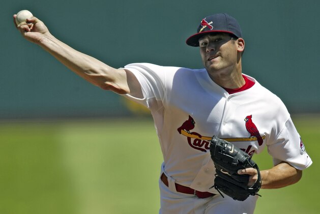 St. Louis Cardinals' Anthony Reyes pitches in the first inning against the Los Angeles Dodgers in their baseball game Sunday, Aug. 12, 2007, in St. Louis. (AP Photo/Tom Gannam)