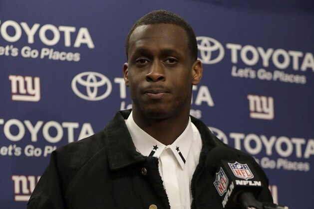 New York Giants quarterback Geno Smith speaks at a news conference after an NFL football game between the Oakland Raiders and the Giants in Oakland, Calif., Sunday, Dec. 3, 2017. (AP Photo/Marcio Jose Sanchez)