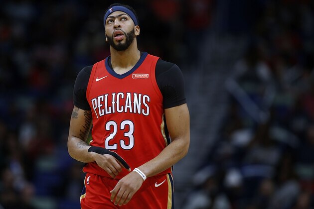 NEW ORLEANS, LA - NOVEMBER 29:  Anthony Davis #23 of the New Orleans Pelicans reacts during the first half of a game against the Minnesota Timberwolves at the Smoothie King Center on November 29, 2017 in New Orleans, Louisiana. NOTE TO USER: User expressly acknowledges and agrees that, by downloading and or using this Photograph, user is consenting to the terms and conditions of the Getty Images License Agreement.  (Photo by Jonathan Bachman/Getty Images)