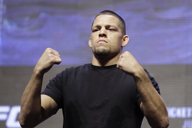 Nate Diaz poses during a UFC 202 mixed martial arts news conference, Thursday, July 7, 2016, in Las Vegas. Diaz is scheduled to fight Conor McGregor at UFC 202 in Las Vegas. (AP Photo/John Locher)