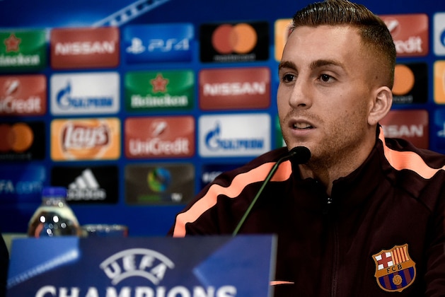 FC Barcelona's Spanish forward Gerard Deulofeu speaks during a press conference on October 30, 2017 at the Karaiskaki stadium, in Athens, on the eve of the UEFA Champions League Group D football match between Olympiacos and FC Barcelona. / AFP PHOTO / Angelos Tzortzinis        (Photo credit should read ANGELOS TZORTZINIS/AFP/Getty Images)