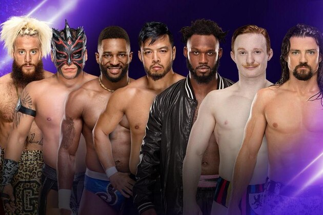 Amore, Kalisto, Alexander, Itami, Swann, Gallagher and Kendrick.
