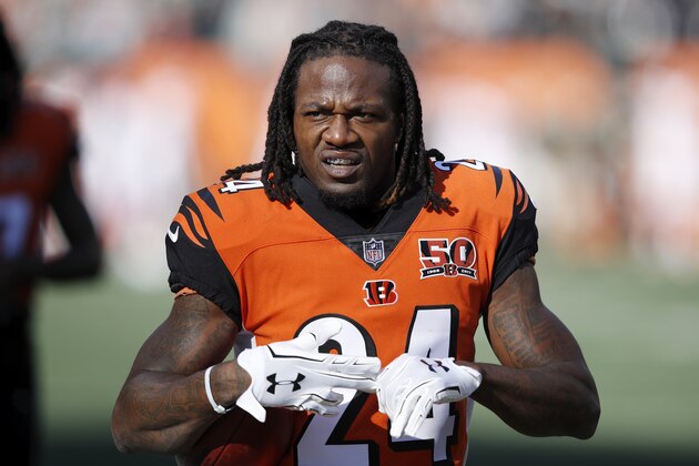 CINCINNATI, OH - NOVEMBER 26: Adam Jones #24 of the Cincinnati Bengals looks on during a game against the Cleveland Browns at Paul Brown Stadium on November 26, 2017 in Cincinnati, Ohio. The Bengals won 30-16. (Photo by Joe Robbins/Getty Images)