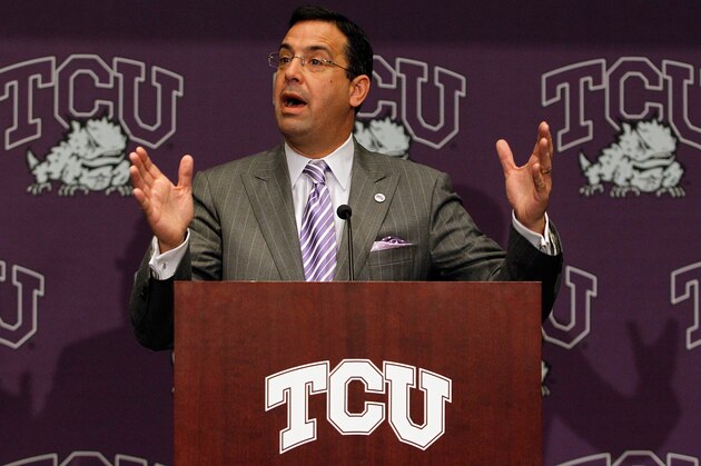 DALLAS - NOVEMBER 29:  Texas Christian University Athletics Director Chris Del Conte talks with the media after TCU accepted an invitation for full membership into The Big East Conference on November 29, 2010 in Fort Worth, Texas.  TCU will leave the Mountain West Conference for The Big East in July 2012.  (Photo by Tom Pennington/Getty Images)