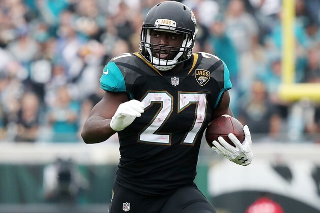 JACKSONVILLE, FL - DECEMBER 03:  Leonard Fournette #27 of the Jacksonville Jaguars runs with the football in the second half of their game against the Indianapolis Colts at EverBank Field on December 3, 2017 in Jacksonville, Florida.  (Photo by Logan Bowles/Getty Images)