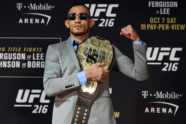 LAS VEGAS, NV - OCTOBER 07:  Tony Ferguson speaks to the media after the UFC 216 event inside TMobile Arena on October 7, 2017 in Las Vegas, Nevada. (Photo by Brandon Magnus/Zuffa LLC/Zuffa LLC via Getty Images)